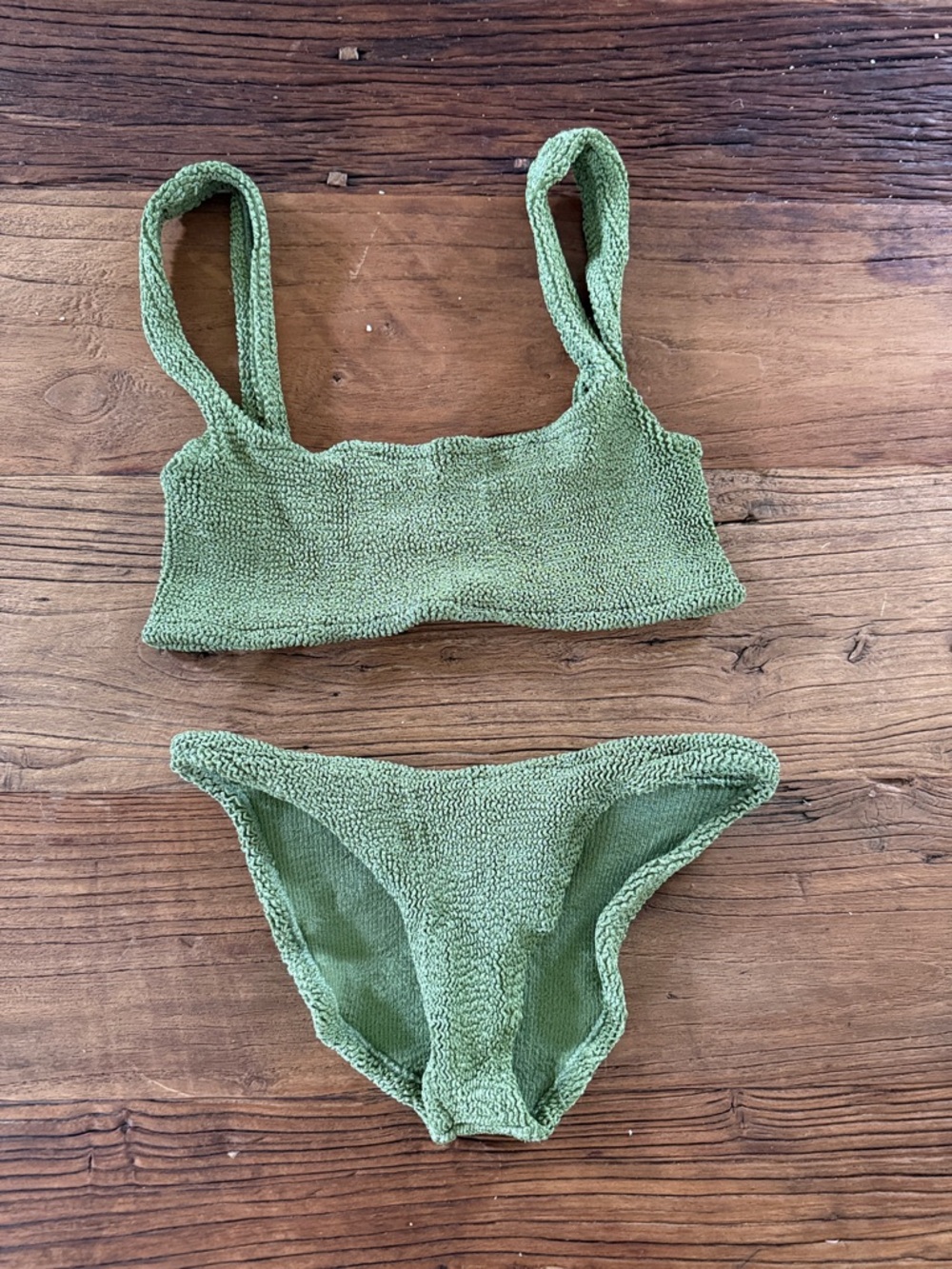 Hunza G Olive Green Textured Bikini Set
